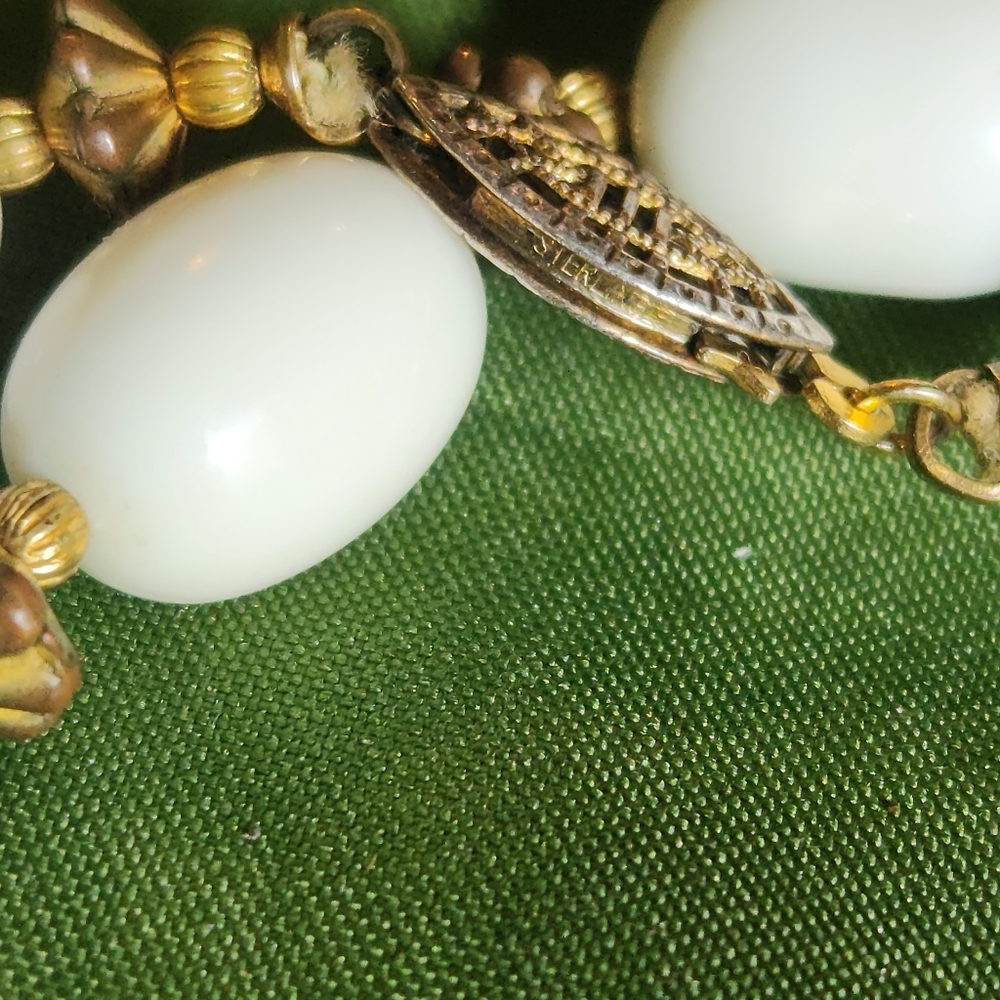 Vintage white beads with sterling silver clasp